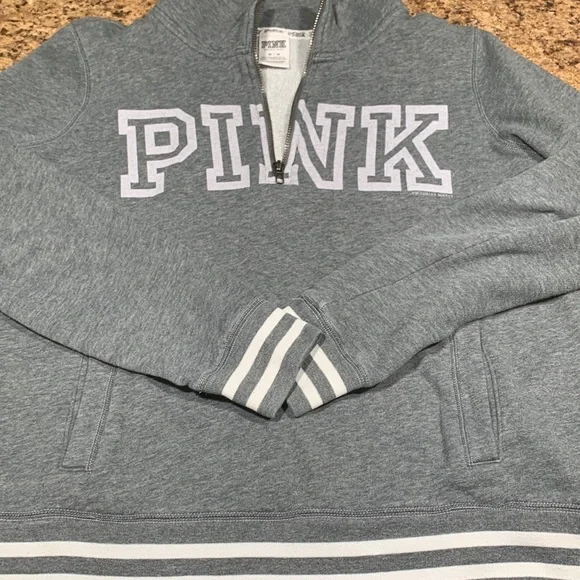 EUC VICTORIA SECRET PINK PULLOVER SWEATSHIRT 1/4 ZIP MEDIUM GRAY - Picture 3 of 3